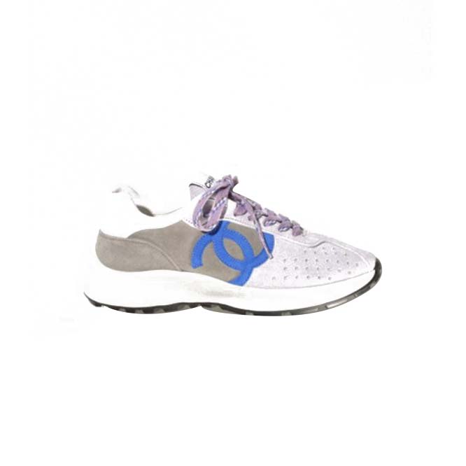 CHANEL SNEAKERS 		SUEDE KIDSKIN			LIGHT PURPLE, BLUE & DARK GRAY  G39074 X56563 K4279